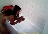 Big tittied college slut Aylie takes a bath