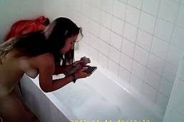 Big tittied college slut Aylie takes a bath