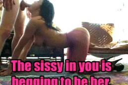 Brunette Sucking Cock on All Fours Sissy Caption