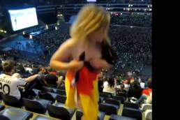 Hot Blonde Flashing In Stadium