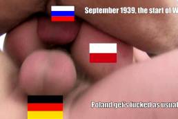 Poland gets fucked by soviet union and germany ww2 political caption