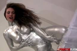 PORNSTARPLATINUM Mindi Covered in Silver Before Teasing